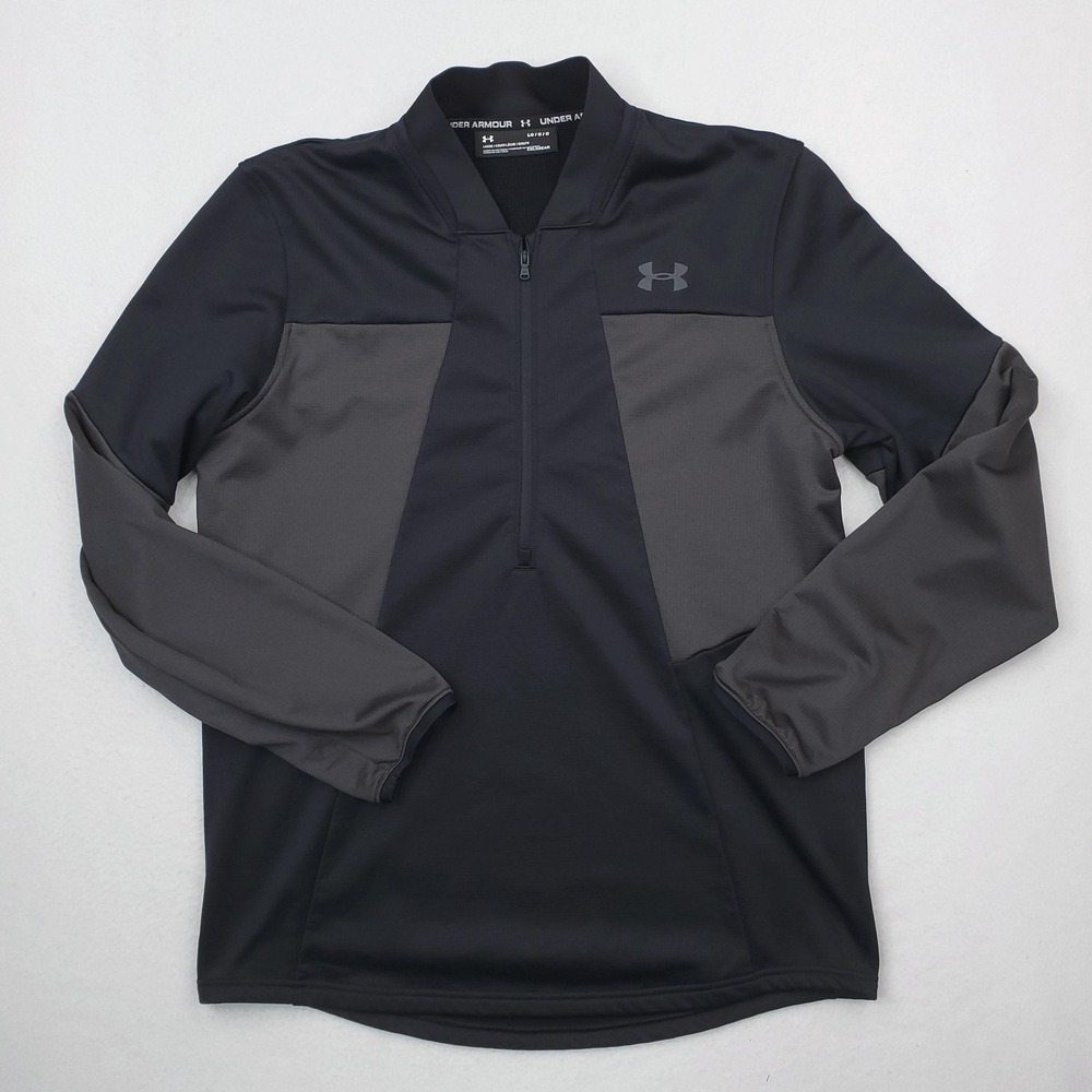 Under Armour ColdGear Pullover Mens Large Black Gray Quarter Zip Thermal Top
